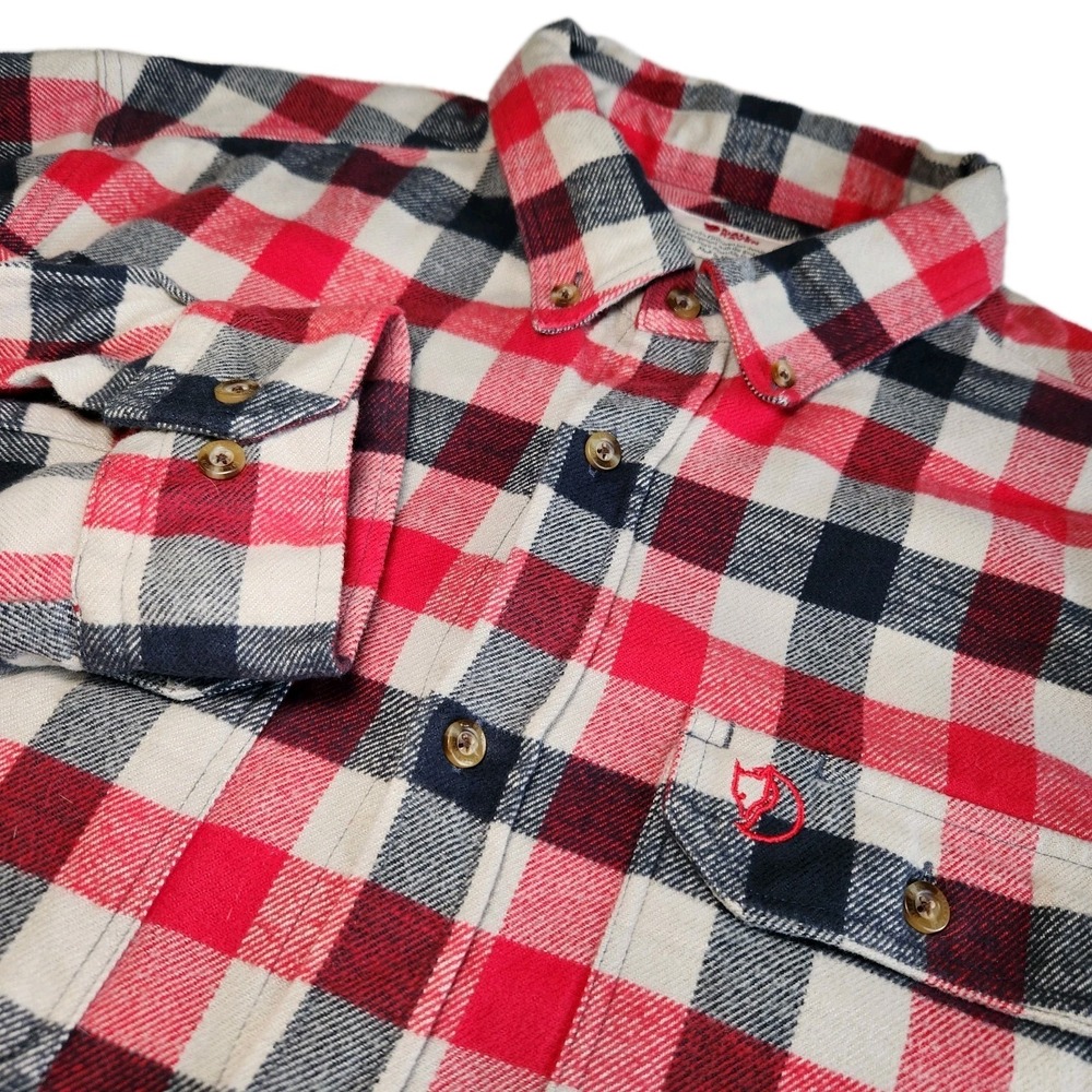 FJALLRAVEN Skog Shirt Mens XL Red‎ Black Plaid Flannel Slim Fit Hiking Casual